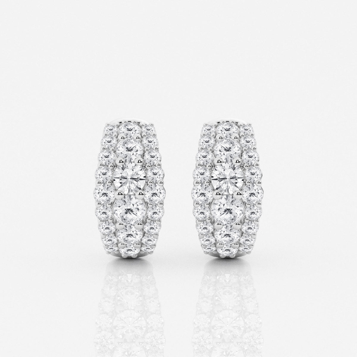 Round Moissanite Graduated Triple Row Huggie Hoop Earrings – view 3
