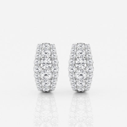 Round Moissanite Graduated Triple Row Huggie Hoop Earrings