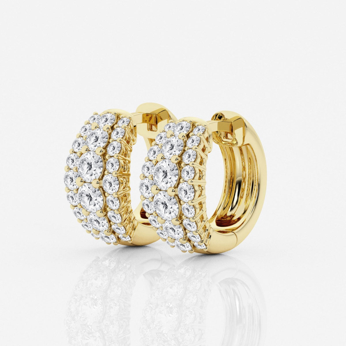 Round Moissanite Graduated Triple Row Huggie Hoop Earrings – view 2