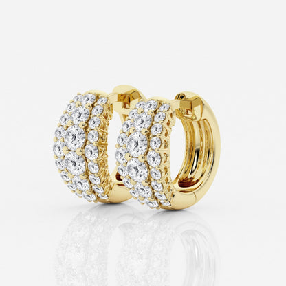Round Moissanite Graduated Triple Row Huggie Hoop Earrings