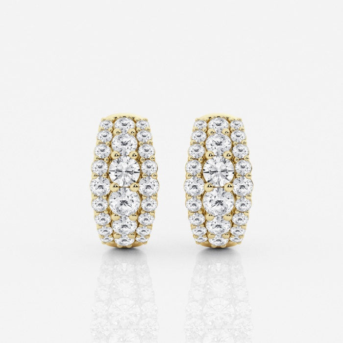 Round Moissanite Graduated Triple Row Huggie Hoop Earrings – view 4
