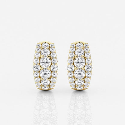 Round Moissanite Graduated Triple Row Huggie Hoop Earrings