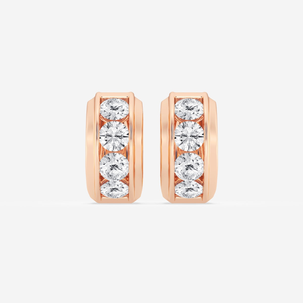 Round Moissanite Bold Gold Four Stone Huggie Hoop Earrings – view 5