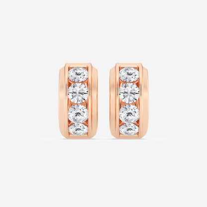 Round Moissanite Bold Gold Four Stone Huggie Hoop Earrings