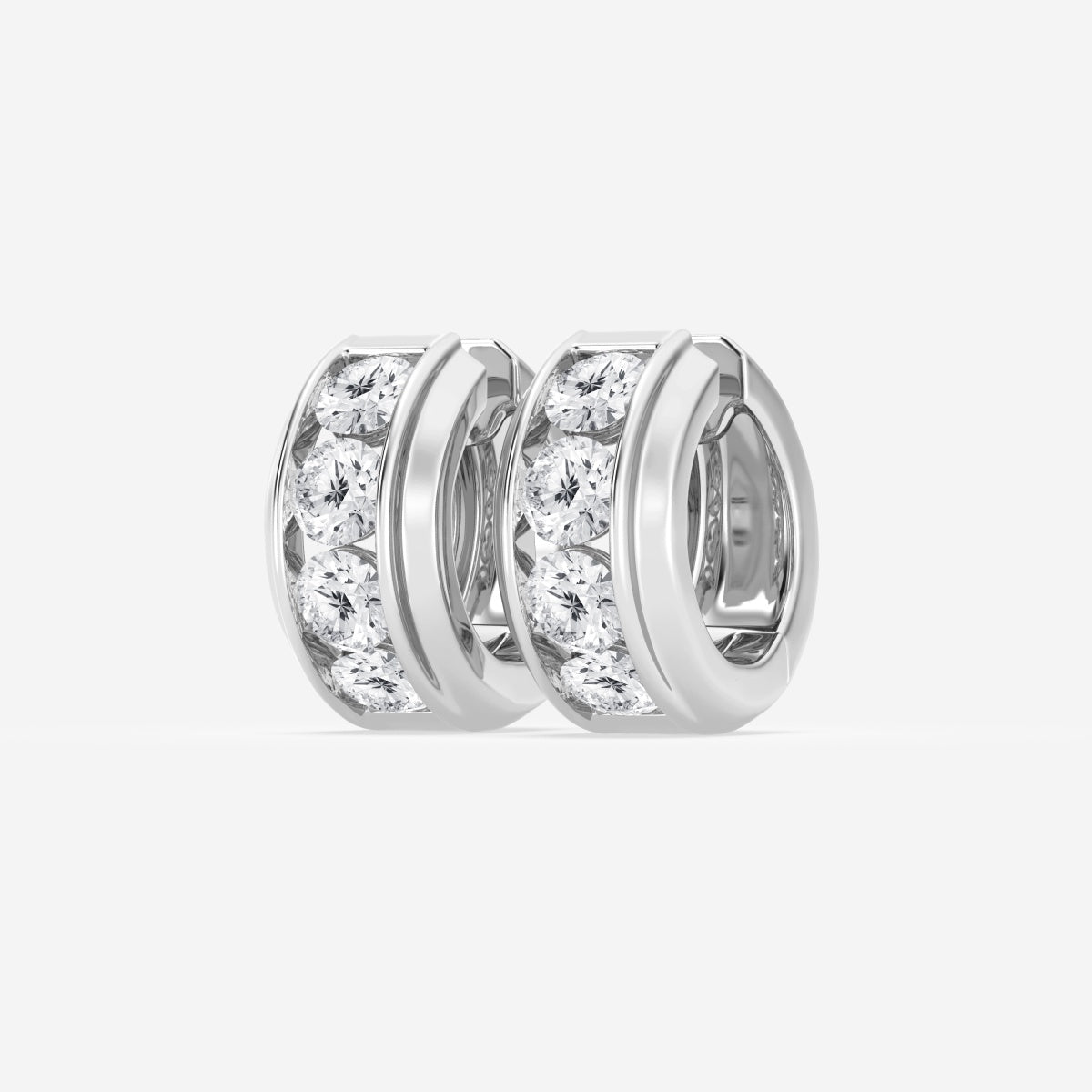 Round Moissanite Bold Gold Four Stone Huggie Hoop Earrings – view 2