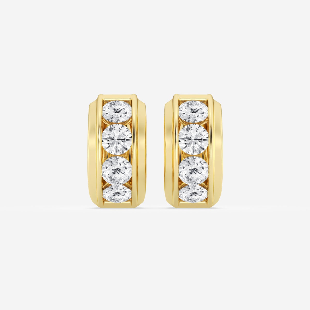 Round Moissanite Bold Gold Four Stone Huggie Hoop Earrings – view 4