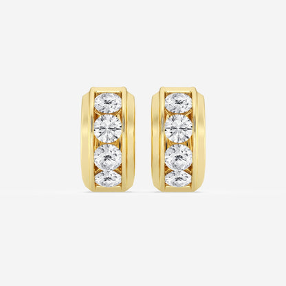 Round Moissanite Bold Gold Four Stone Huggie Hoop Earrings