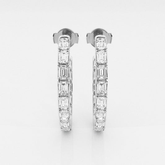 Emerald Moissanite Inside Out J Hoop Earrings