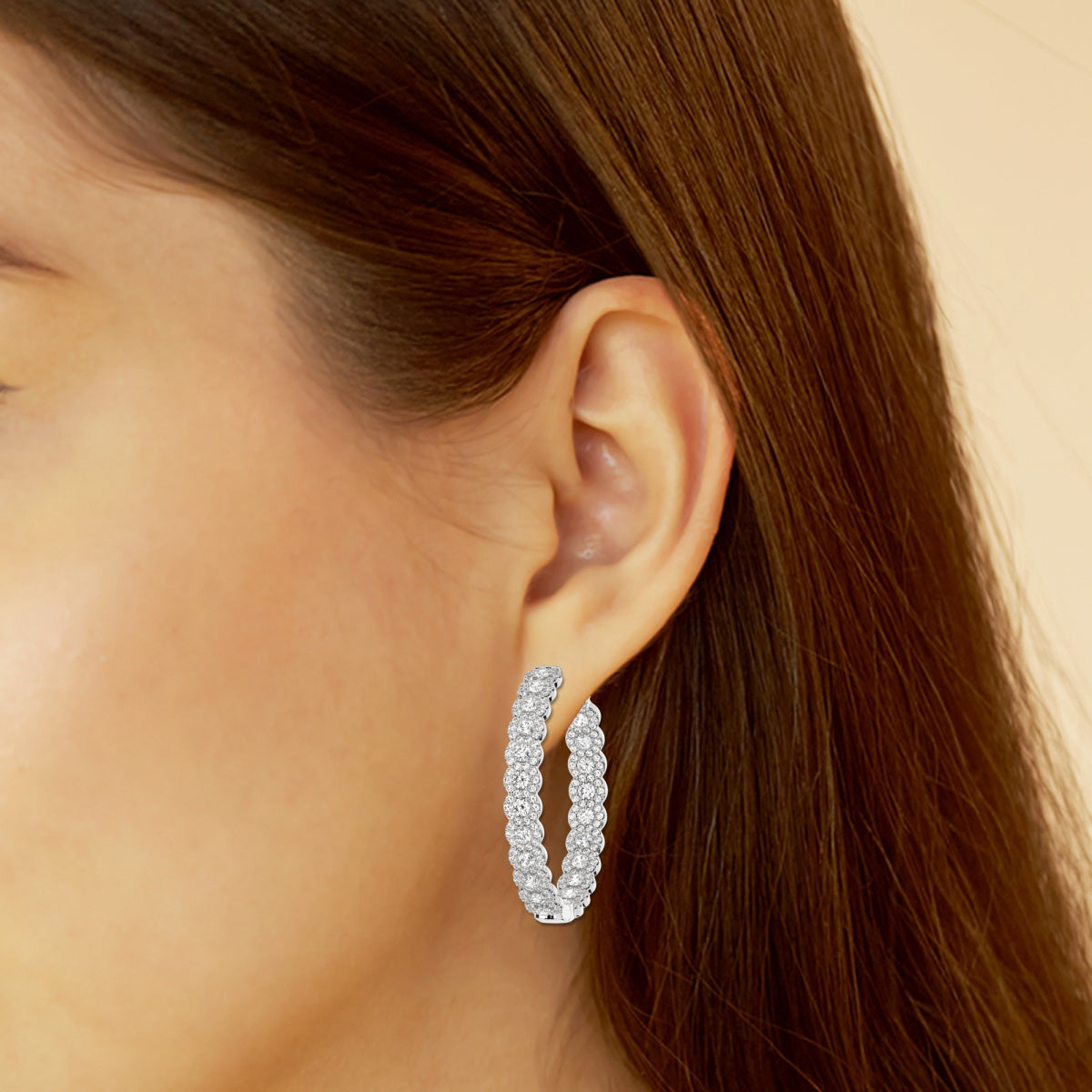 Round Moissanite Inside Out Halo Hoop Earrings – view 3