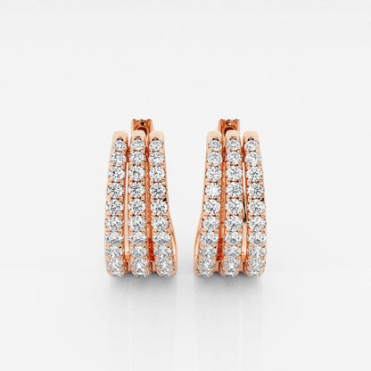 Round Moissanite Triple Row Hoop Earrings