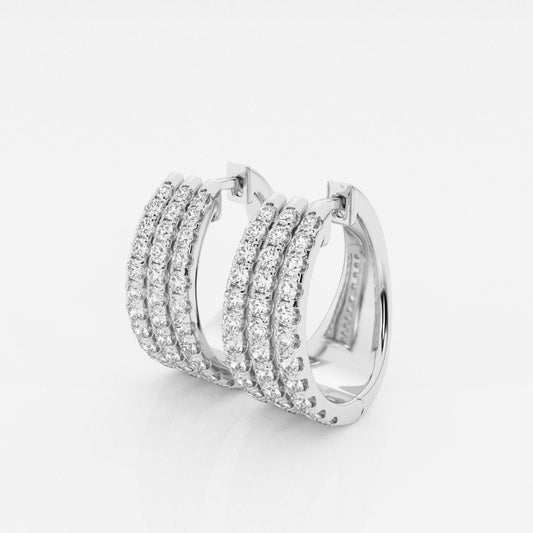 Round Moissanite Triple Row Hoop Earrings