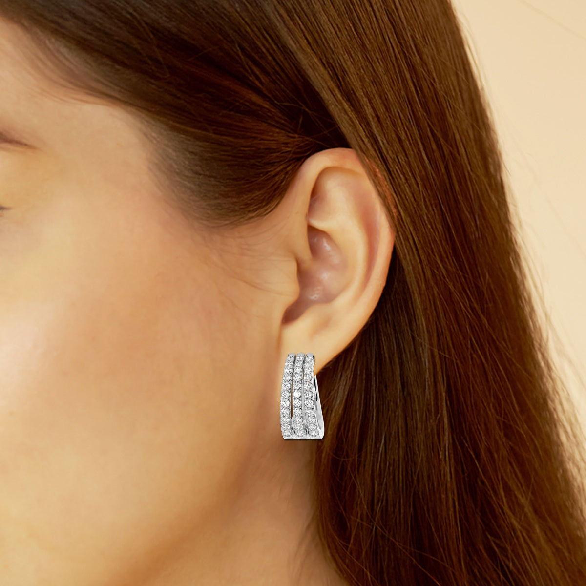 Round Moissanite Triple Row Hoop Earrings – view 3