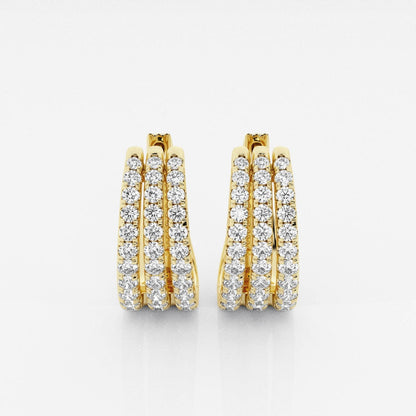 Round Moissanite Triple Row Hoop Earrings