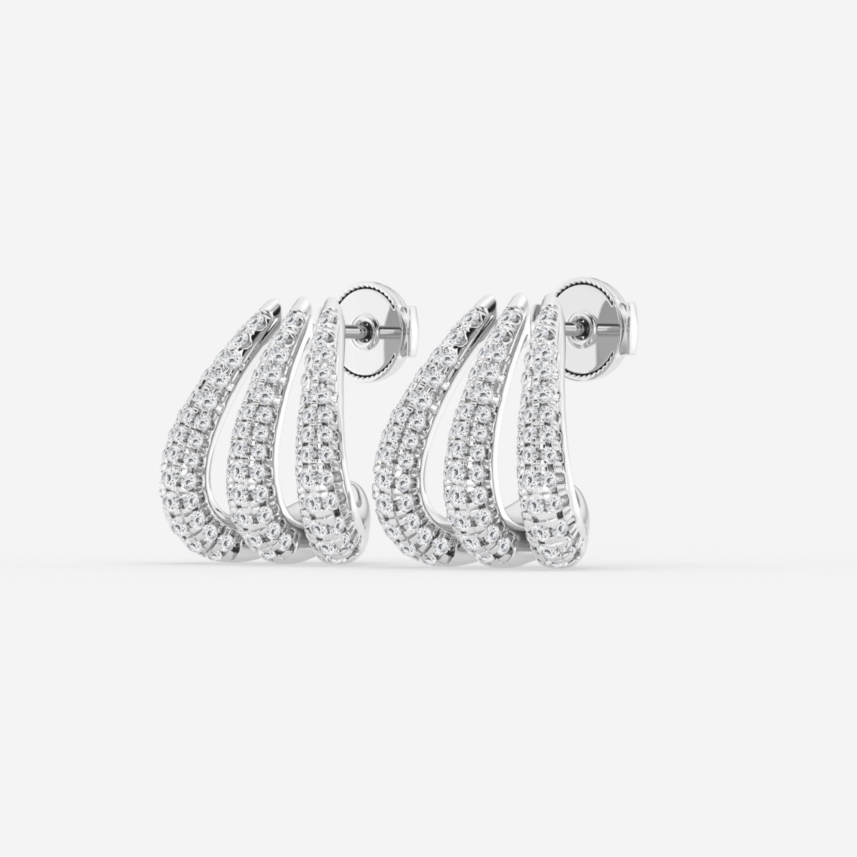 Round Moissanite Triple Huggie Hoop Earrings – view 2