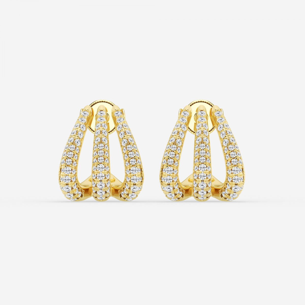 Round Moissanite Triple Huggie Hoop Earrings