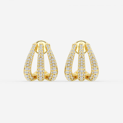 Round Moissanite Triple Huggie Hoop Earrings