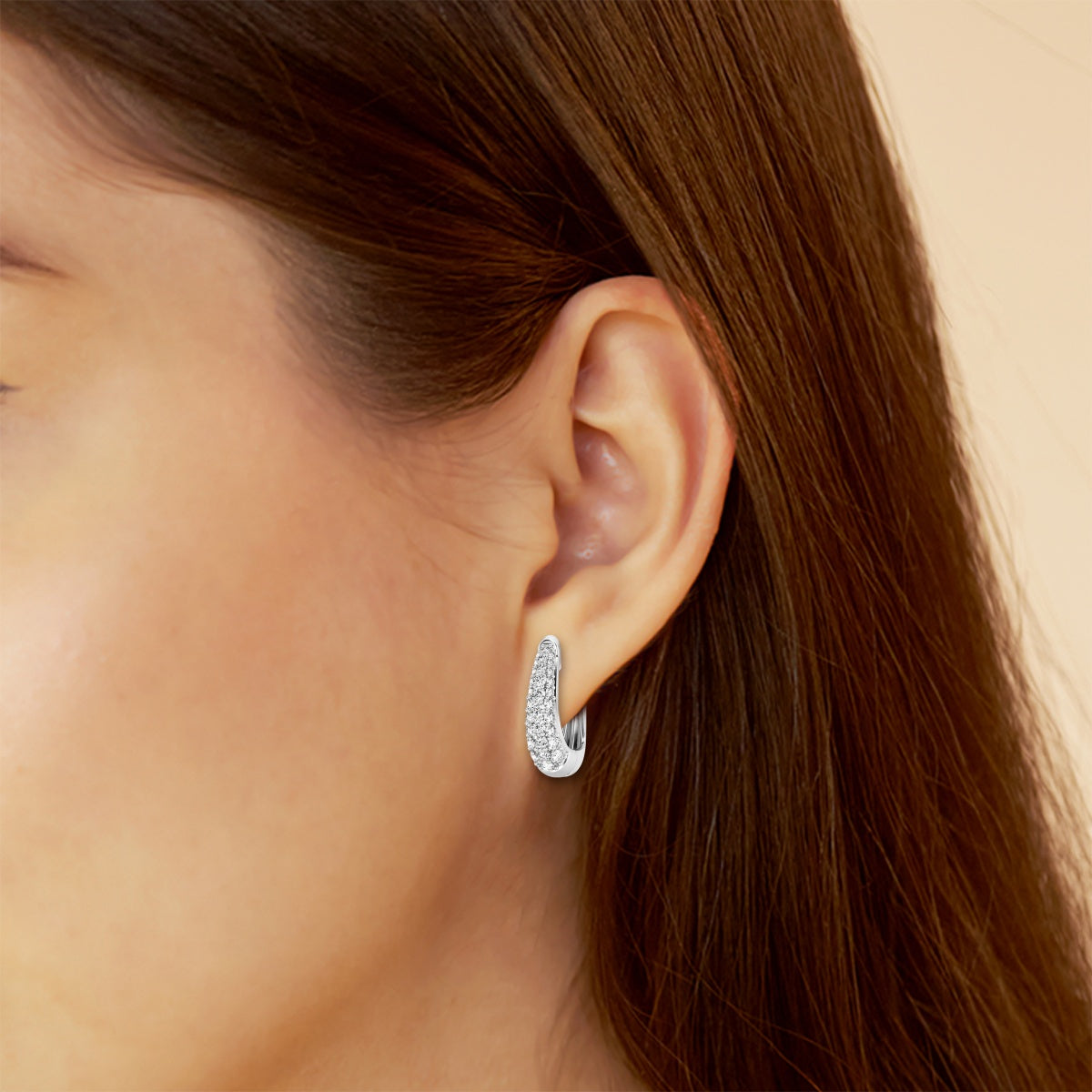Round Moissanite Tapered Petite Hoop Earrings – view 3