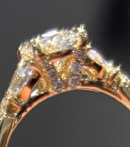 Round Engagement Ring 2 Carat with Marquise & Pavé Band