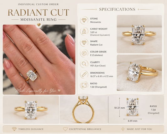3 Carat Radiant Cut with a solitaire band (Custom Order)