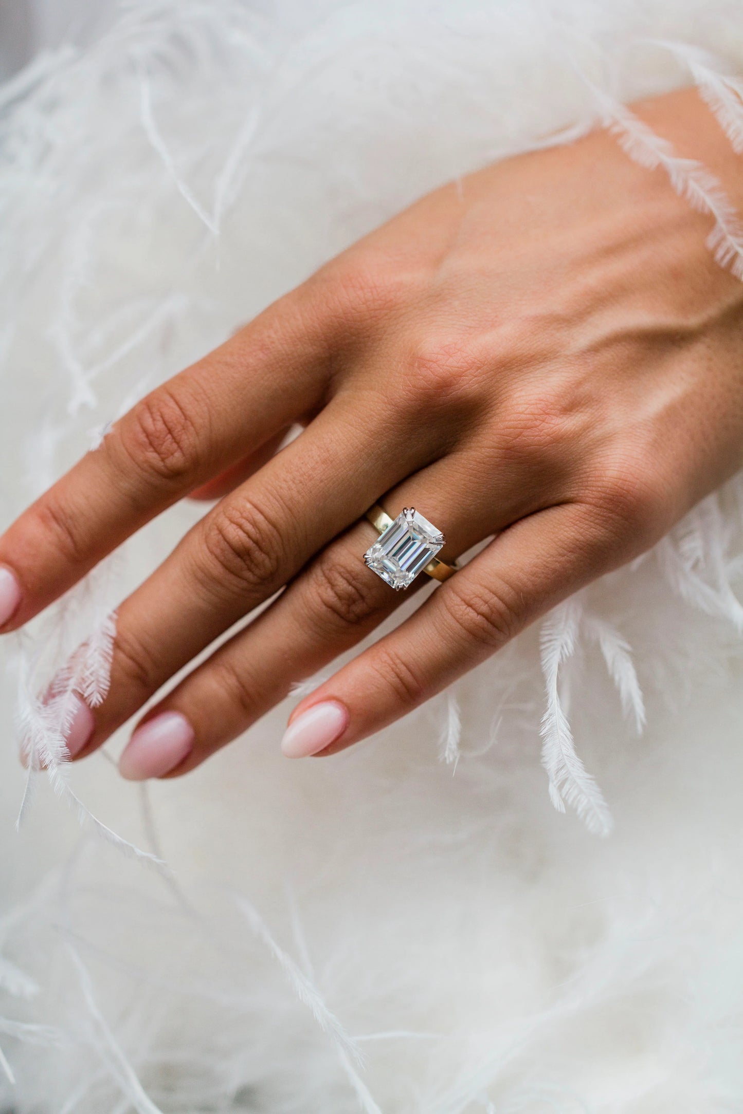 4 Carat Emerald Cut Moissanite Diamond Engagement Ring with a Squared Off Solitaire Band