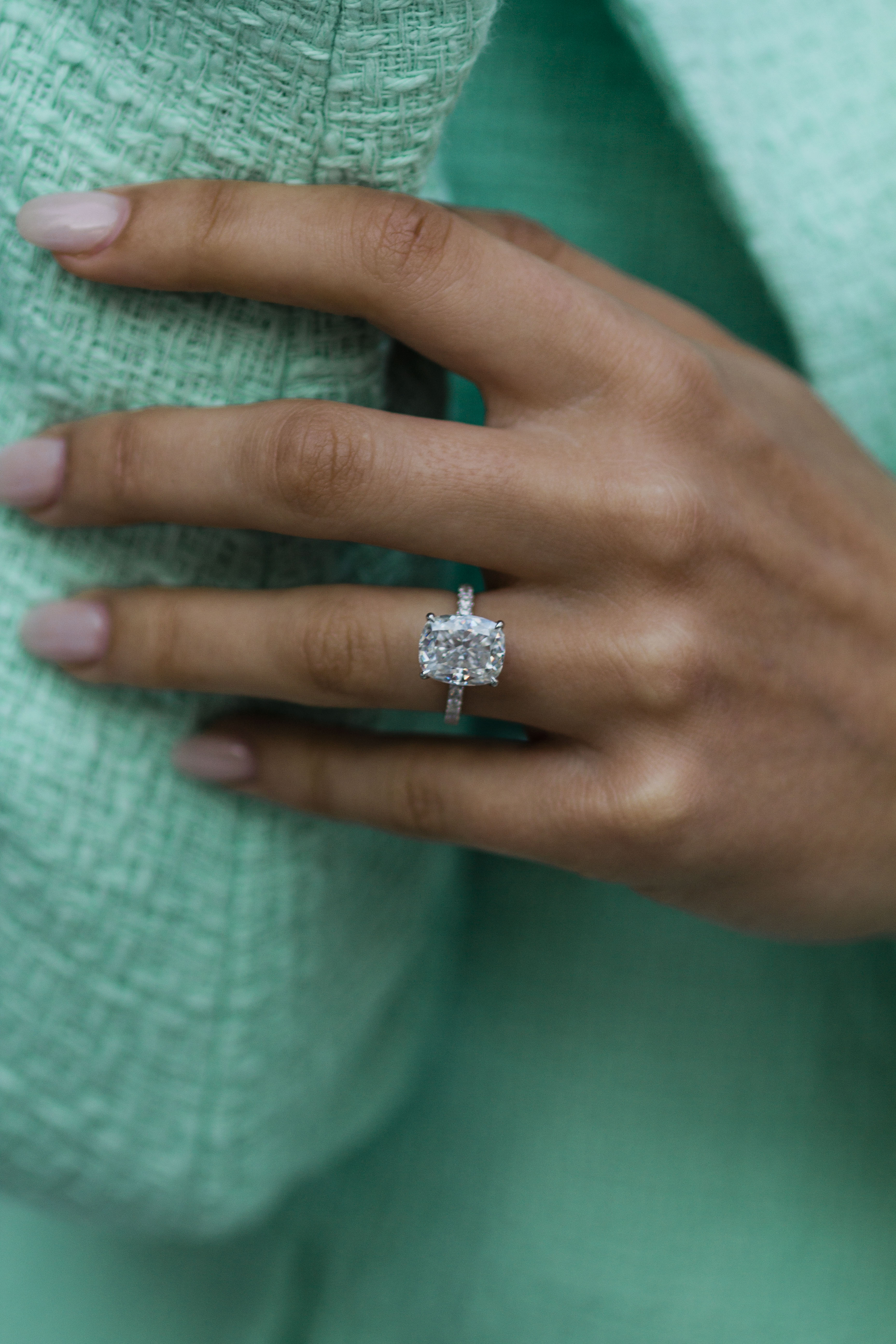 3.5 Carat Cushion Cut Hidden High Halo Lab Diamond Engagement Ring with Micro Pavé Band – view 6
