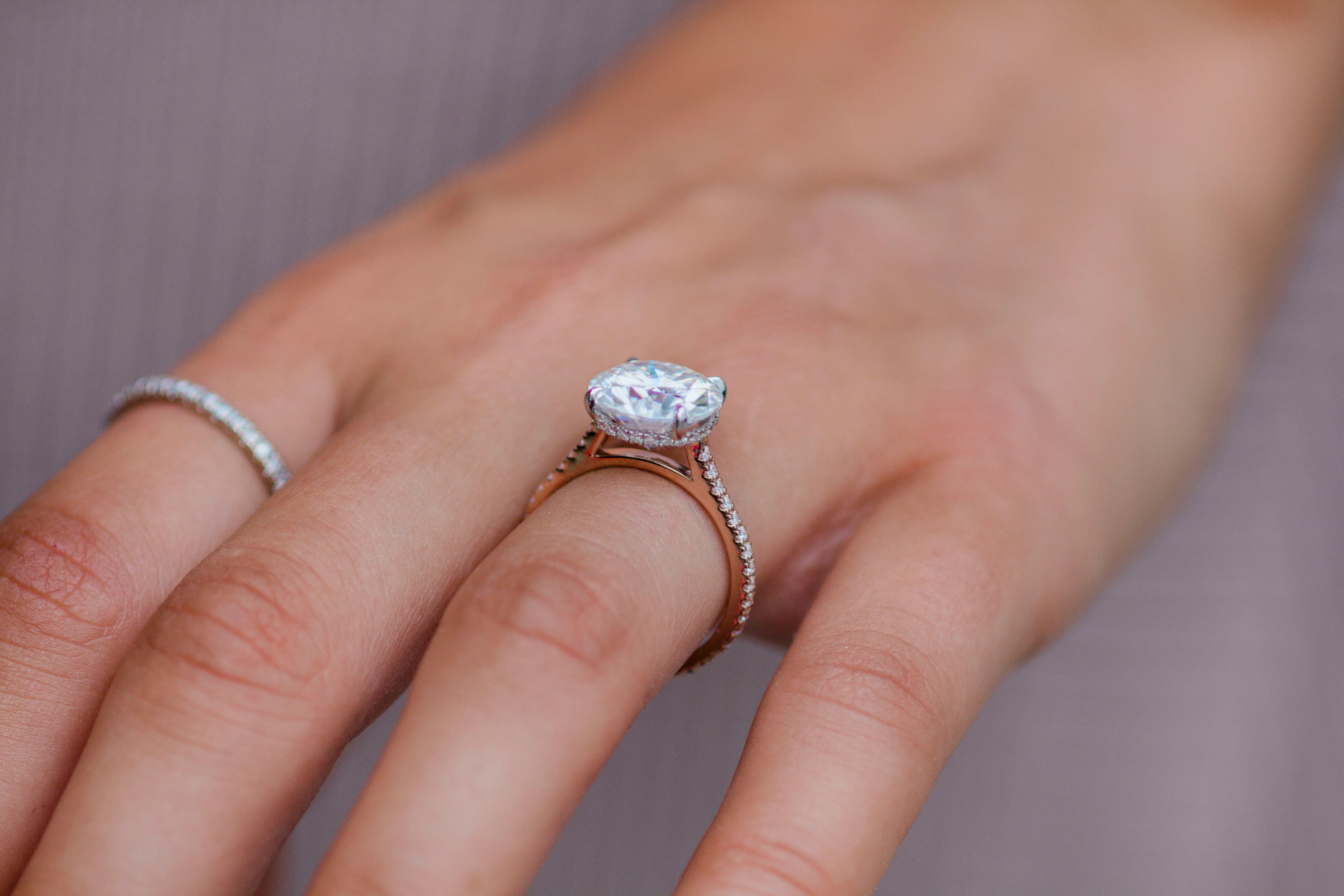 3.5 Carat Round Cut Hidden High Halo Lab Diamond Engagement Ring with Micro Pavé Band – view 5