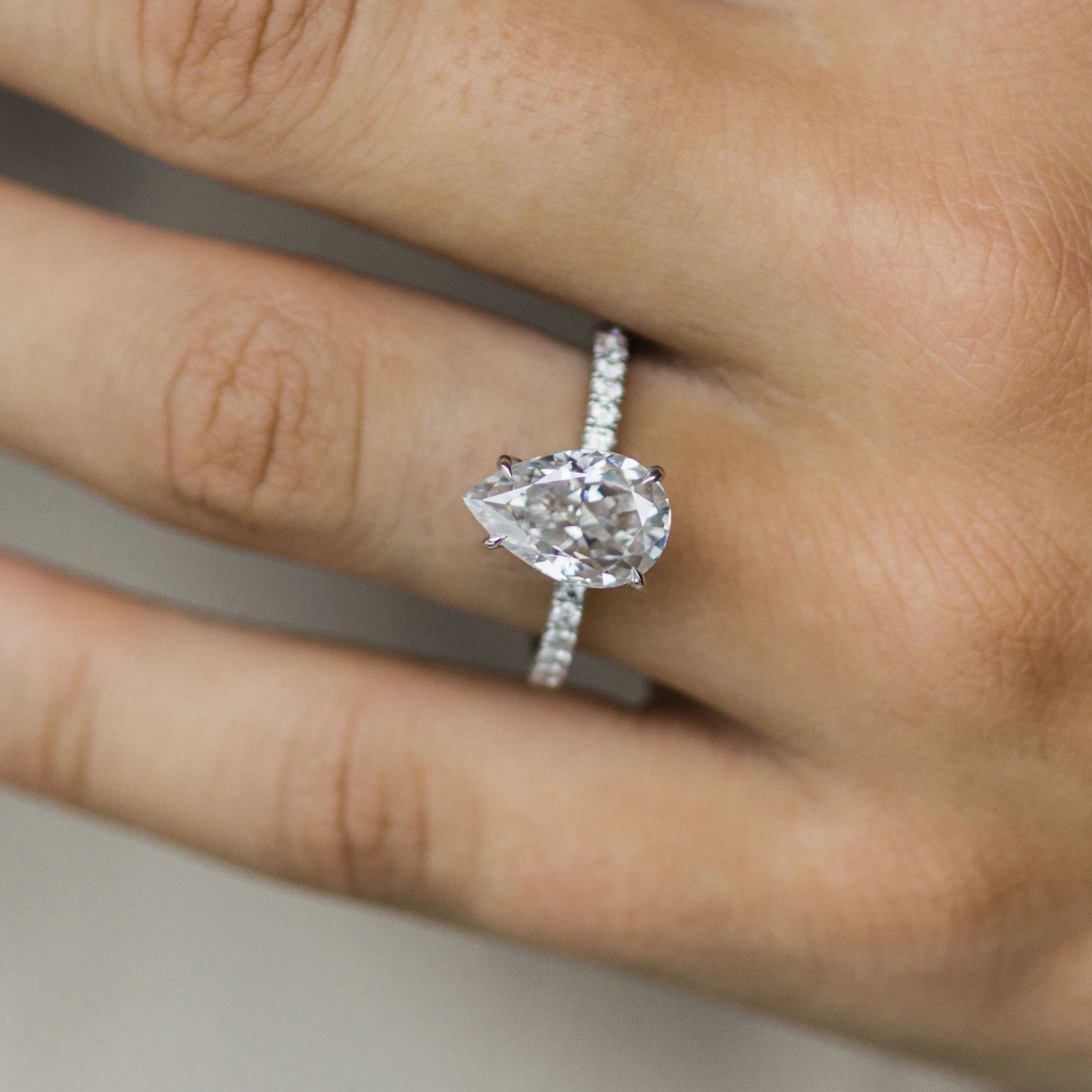 3 Carat Pear Cut Hidden Halo Lab Diamond Engagement Ring with a Pavé Band – view 7