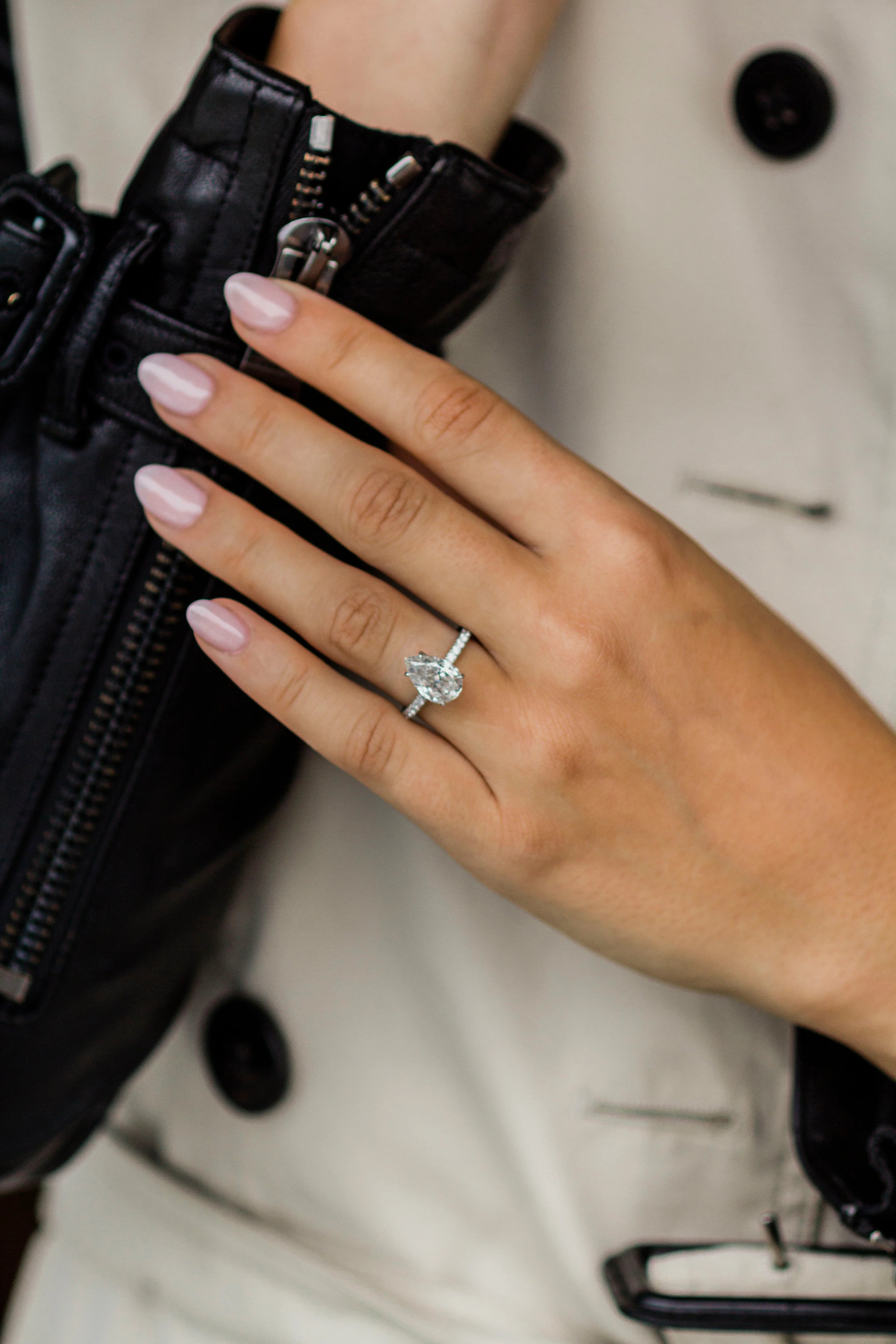 3 Carat Pear Cut Hidden Halo Lab Diamond Engagement Ring with a Pavé Band – view 5