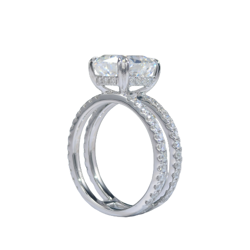 3.5 Carat Radiant Cut Hidden High Halo with Double Solitaire Band – view 3