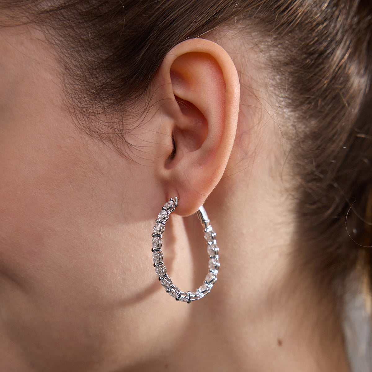 Oval Moissanite Inside Out Hoop Earrings – view 3