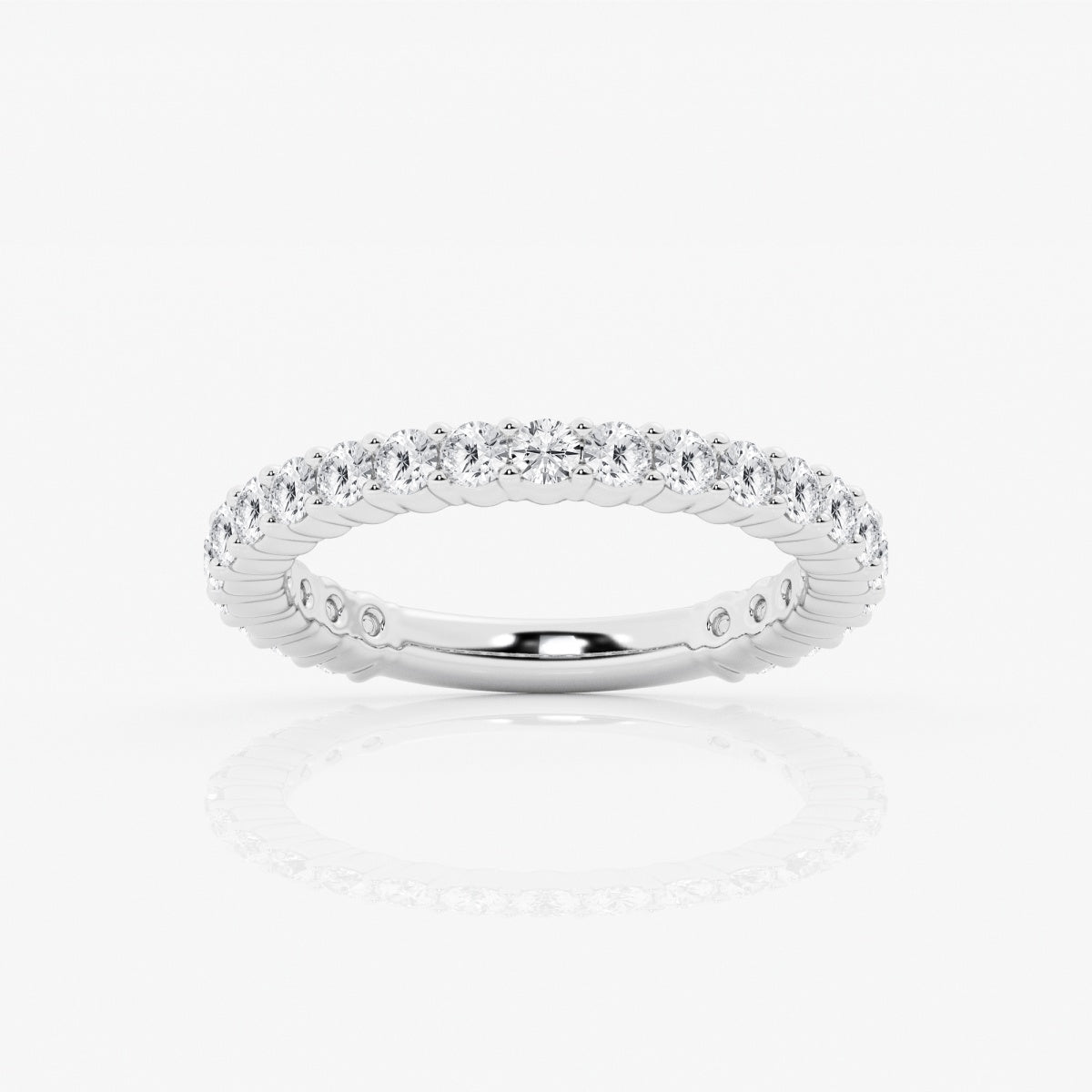 Round Moissanite Demi Eternity Shared Prong Wedding Band – view 11