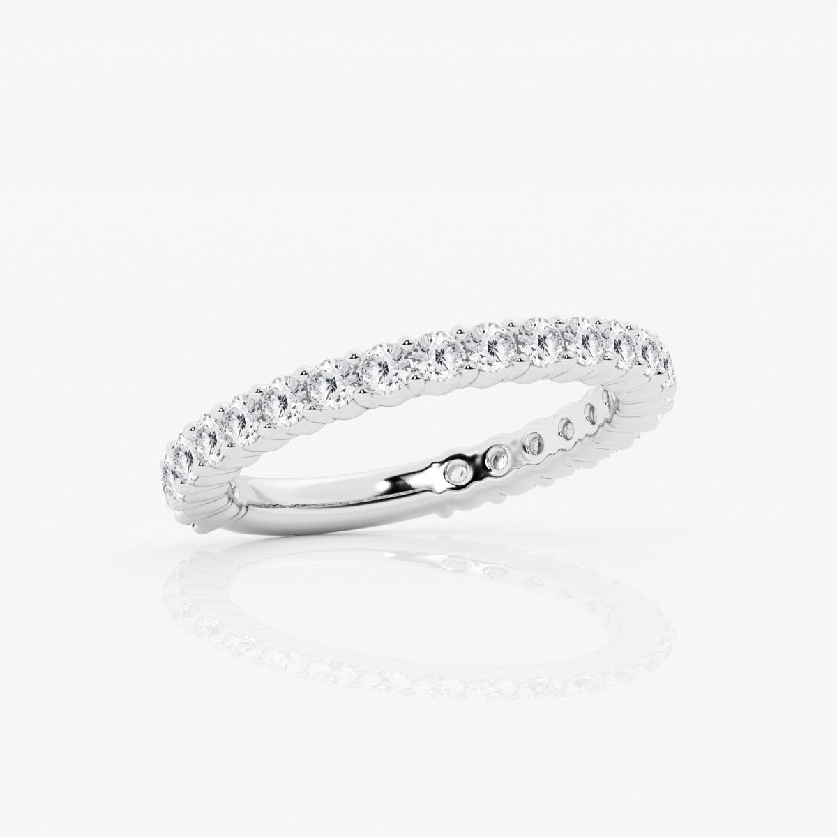 Round Moissanite Demi Eternity Shared Prong Wedding Band – view 10