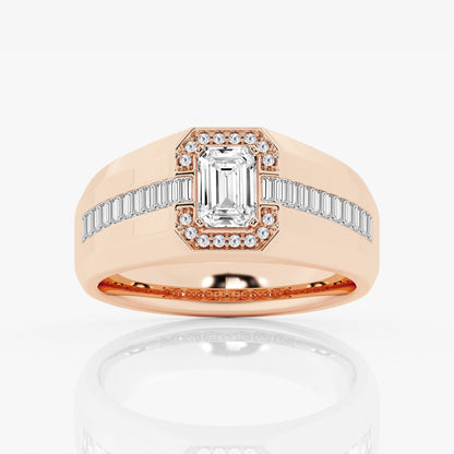 Emerald Moissanite Wide Band With Round and Baguette Side Stones Engagement Ring