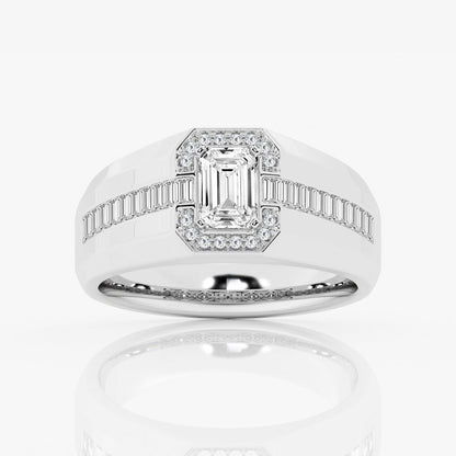 Emerald Moissanite Wide Band With Round and Baguette Side Stones Engagement Ring