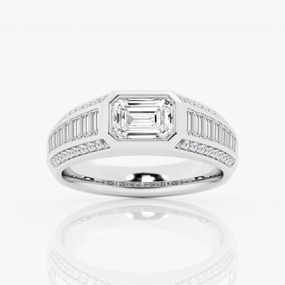 Emerald Moissanite with Graduated Baguette Side Stones Engagement Ring