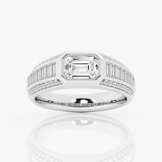 Emerald Moissanite with Graduated Baguette Side Stones Engagement Ring