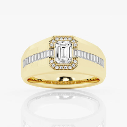 Emerald Moissanite Wide Band With Round and Baguette Side Stones Engagement Ring