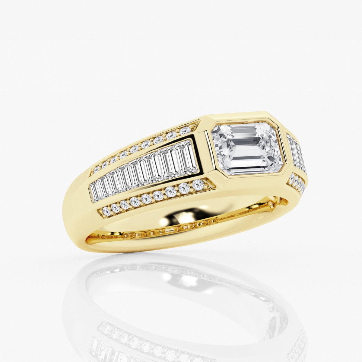 Emerald Moissanite with Graduated Baguette Side Stones Engagement Ring – view 3
