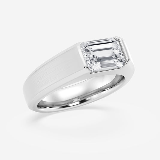 Half Bezel Men's Solitaire Brushed Finish Wedding Band
