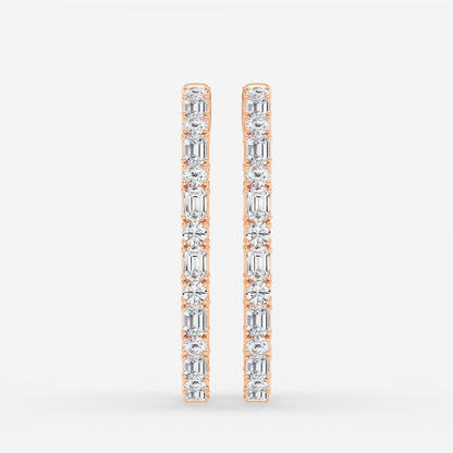 Emerald and Round Moissanite Inside Out Hoop Earrings