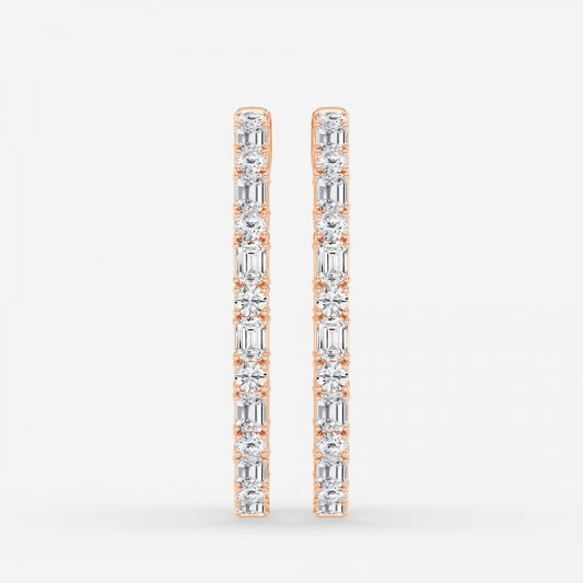 Emerald and Round Moissanite Inside Out Hoop Earrings