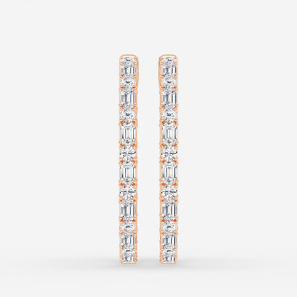 Emerald and Round Moissanite Inside Out Hoop Earrings