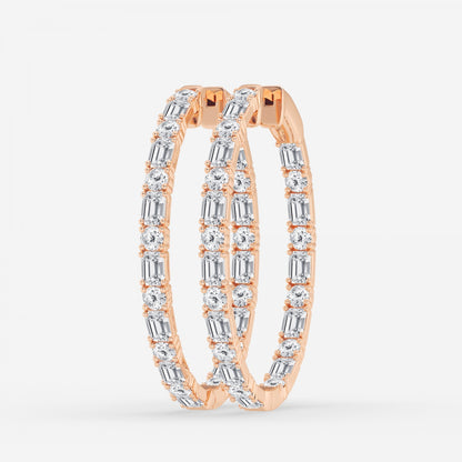 Emerald and Round Moissanite Inside Out Hoop Earrings
