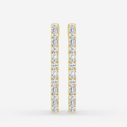 Emerald and Round Moissanite Inside Out Hoop Earrings