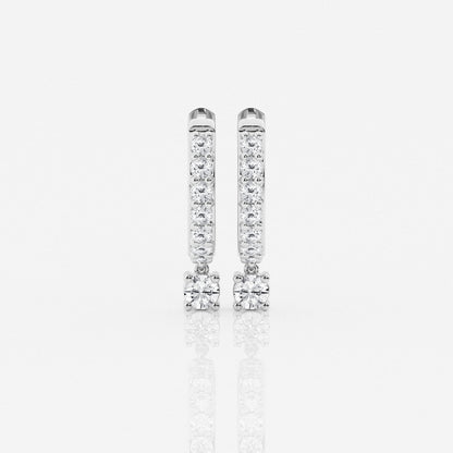 Round Moissanite Hoop Earrings 14K White Gold, FG, VS2+