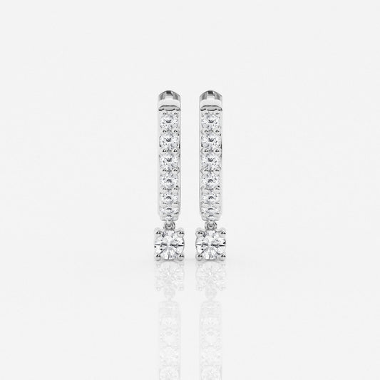 Round Moissanite Hoop Earrings 14K White Gold, FG, VS2+