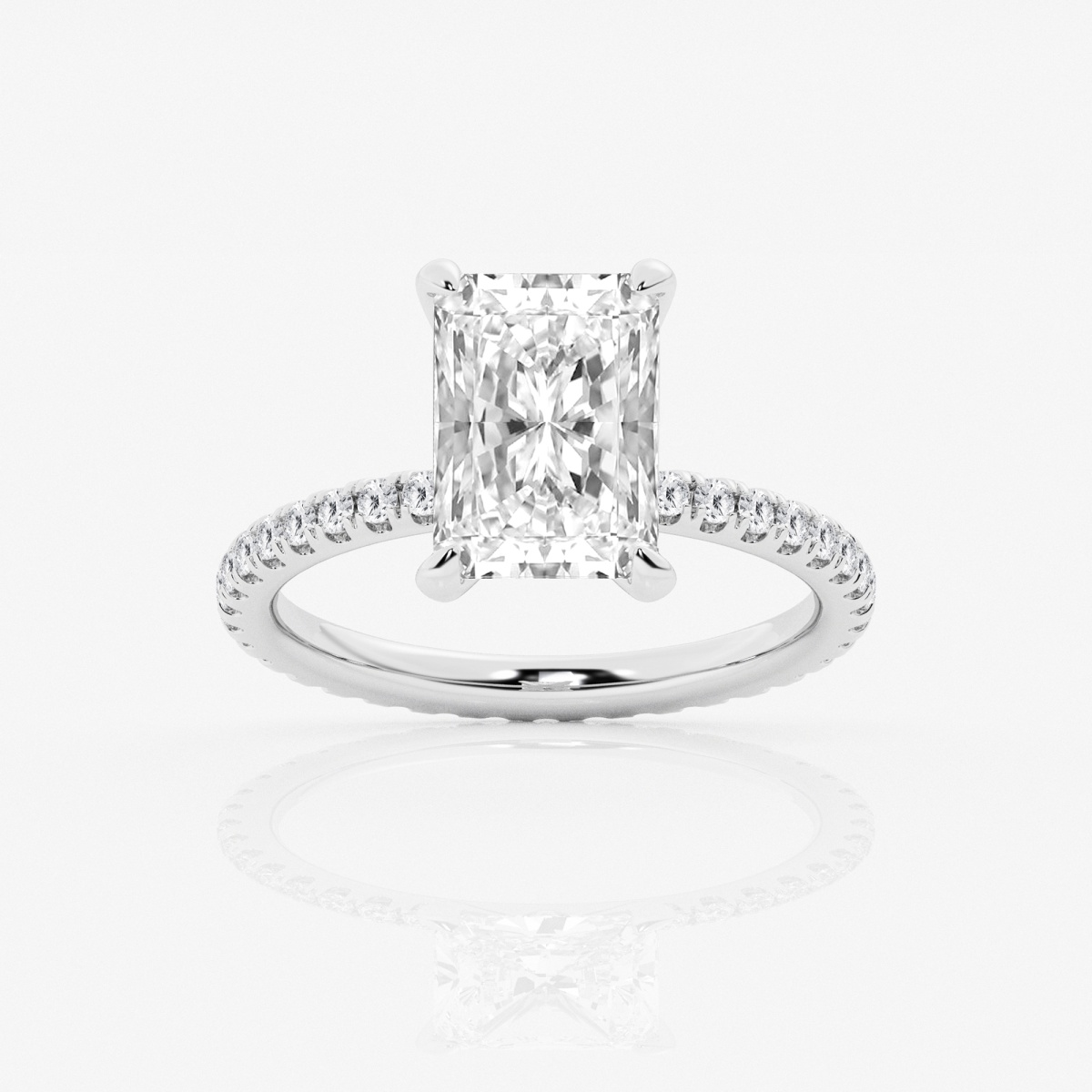 3.0 Carat Emerald Cut Lab Diamond Ring with Pavé Band