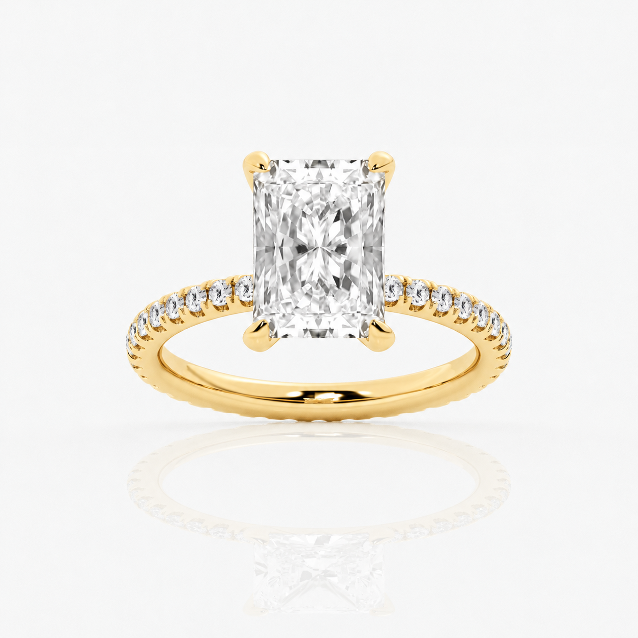 3.0 Carat Emerald Cut Ring with Pave Band in yellow gold