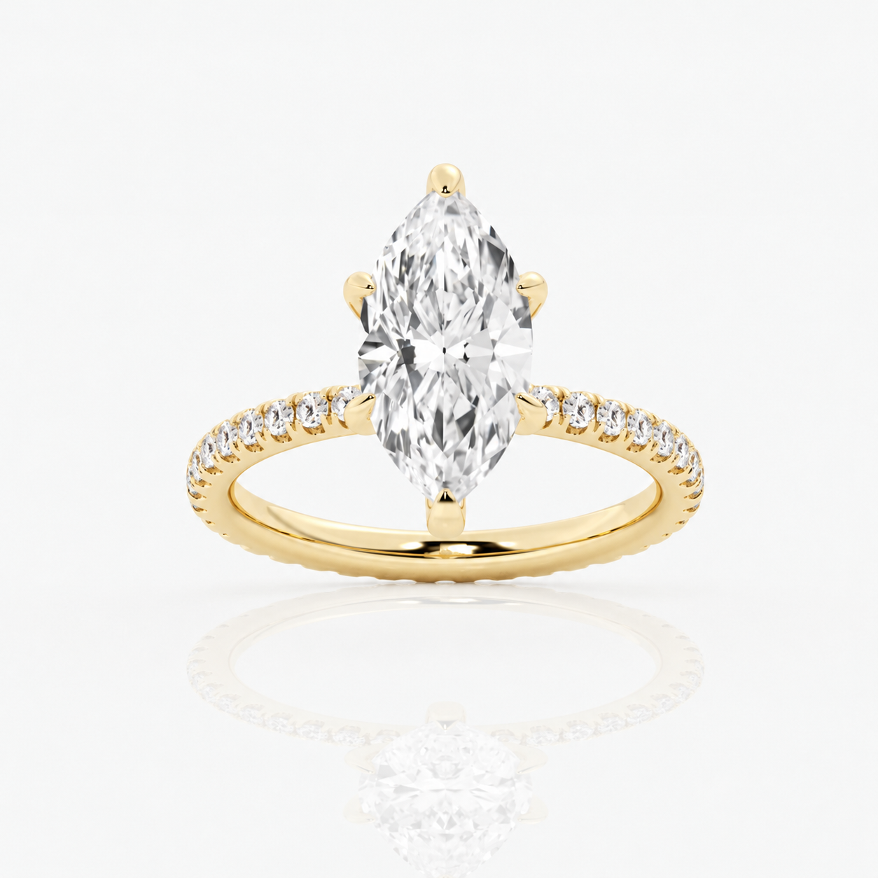2.0 Carat Marquise Cut Ring with Pave Band in yellow gold