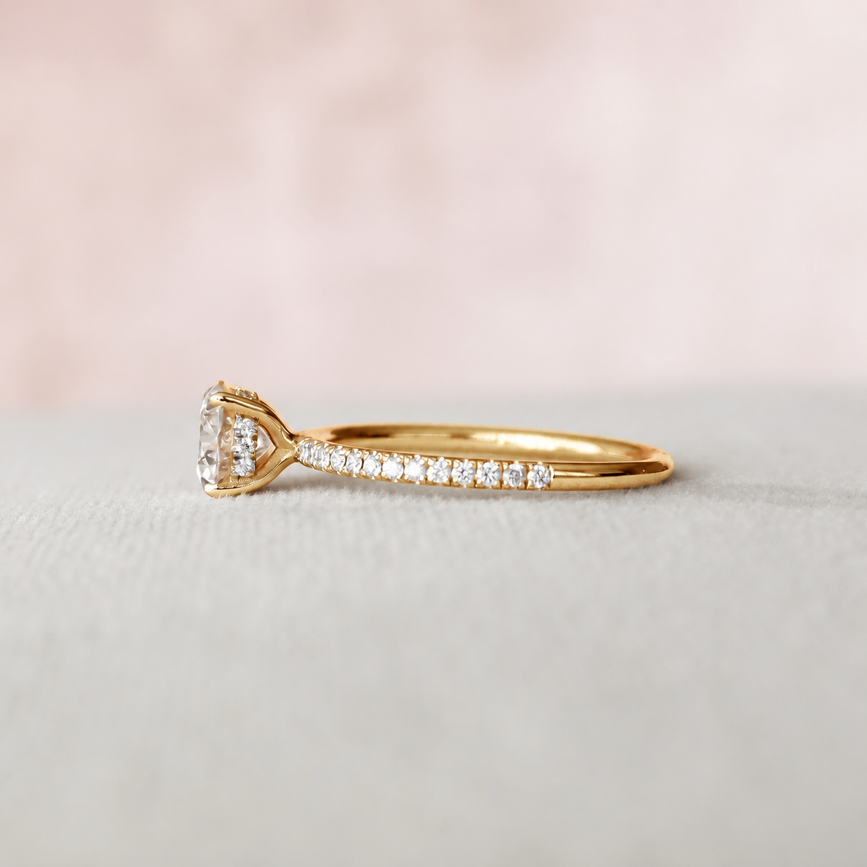 3.0 Carat Round Cut Pave Band Engagement Ring in yellow gold